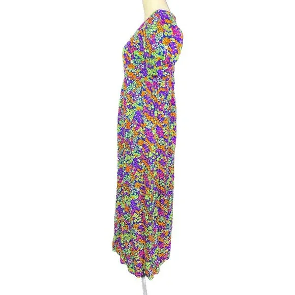 1960s / 1970s Handmade OOAK Neon Floral Psychedelic Day Glo Maxi Dress EUC - Picture 7 of 7
